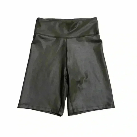 Abercrombie and Fitch High Rise Metallic Sheen Dark Olive Bike Shorts XS NWOT - Picture 1 of 3